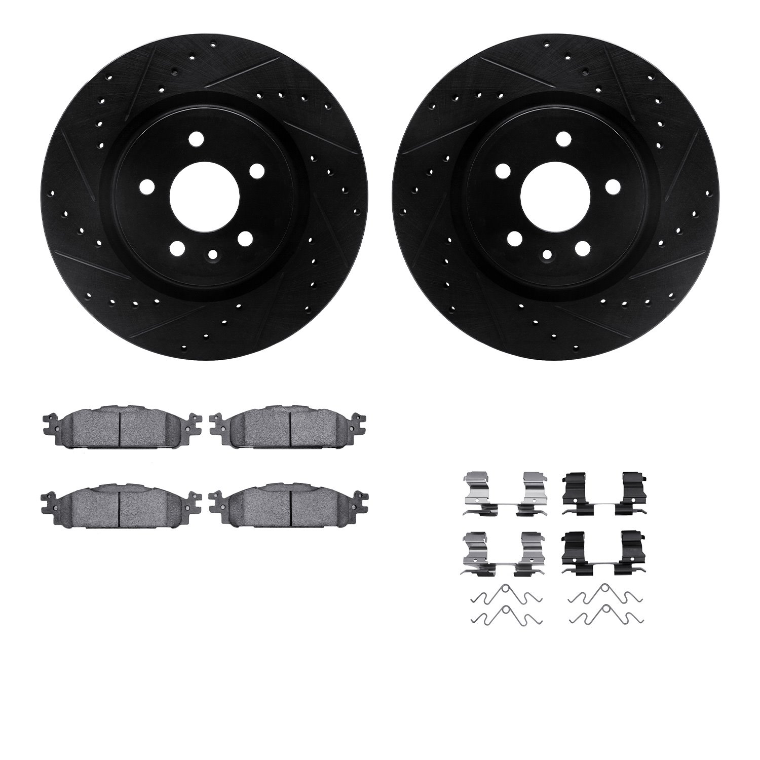 8312-54203 Drilled/Slotted Brake Rotors with 3000-Series Ceramic Brake Pads Kit & Hardware [Black], 2009-2010 Ford/Lincoln/Mercu