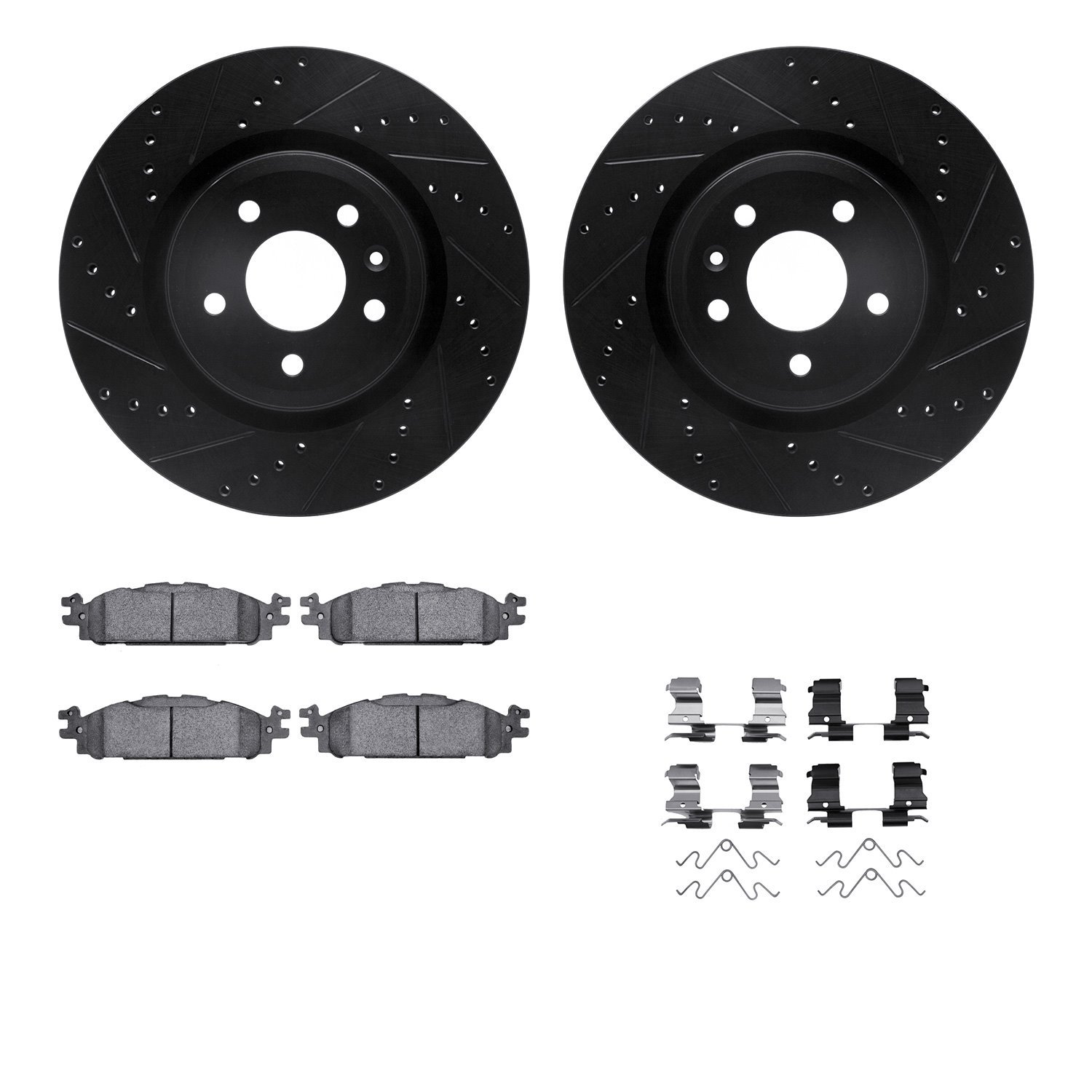 8312-54204 Drilled/Slotted Brake Rotors with 3000-Series Ceramic Brake Pads Kit & Hardware [Black], 2011-2019 Ford/Lincoln/Mercu
