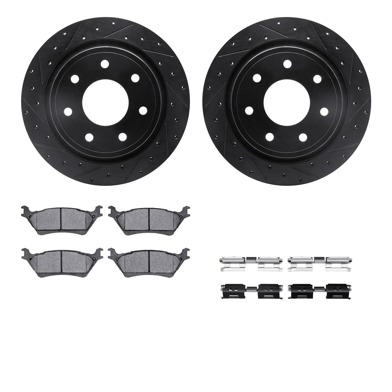 8312-54207 Drilled/Slotted Brake Rotors with 3000-Series Ceramic Brake Pads Kit & Hardware [Black], 2012-2014 Ford/Lincoln/Mercu