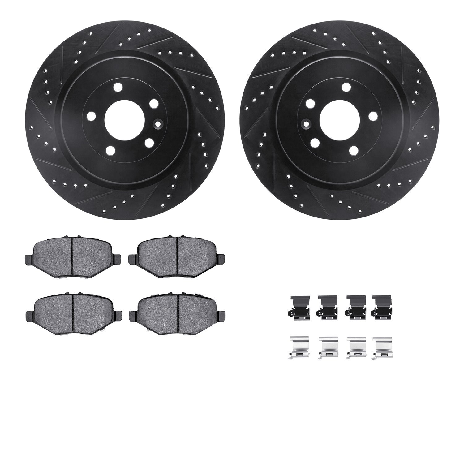 8312-54215 Drilled/Slotted Brake Rotors with 3000-Series Ceramic Brake Pads Kit & Hardware [Black], 2013-2019 Ford/Lincoln/Mercu