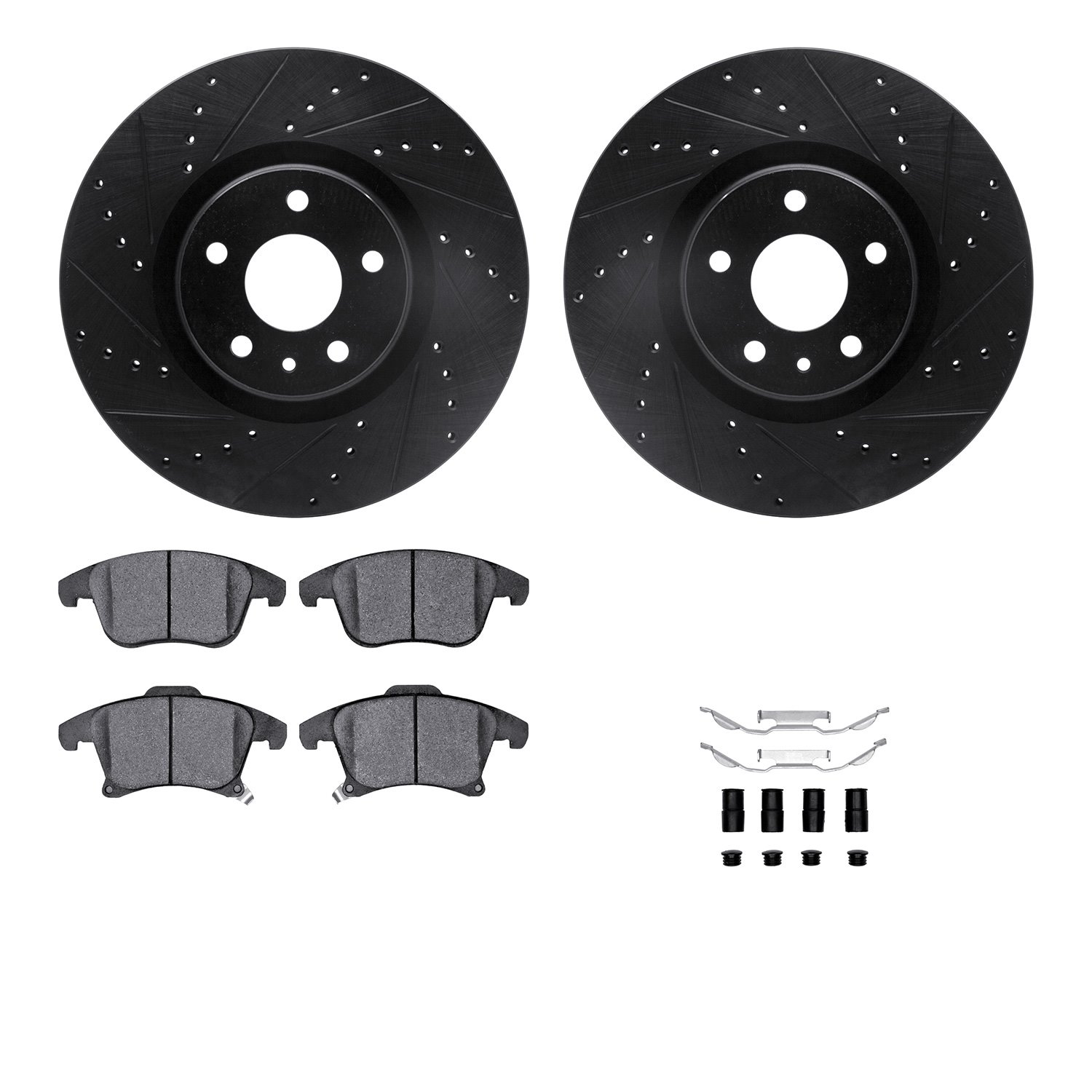 8312-54216 Drilled/Slotted Brake Rotors with 3000-Series Ceramic Brake Pads Kit & Hardware [Black], 2013-2020 Ford/Lincoln/Mercu