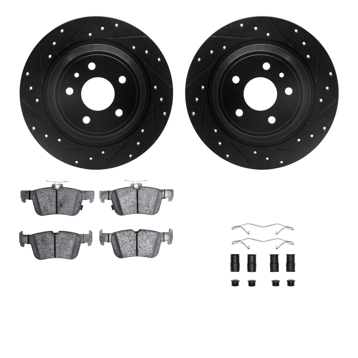 8312-54219 Drilled/Slotted Brake Rotors with 3000-Series Ceramic Brake Pads Kit & Hardware [Black], 2013-2020 Ford/Lincoln/Mercu