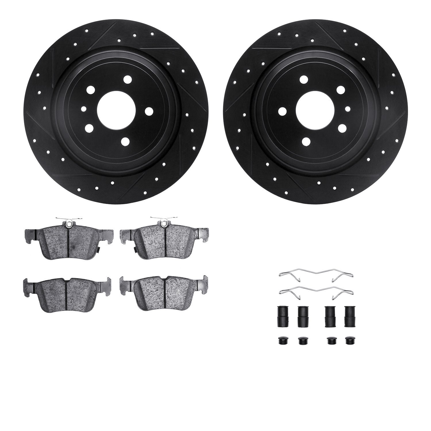 8312-54220 Drilled/Slotted Brake Rotors with 3000-Series Ceramic Brake Pads Kit & Hardware [Black], 2013-2020 Ford/Lincoln/Mercu