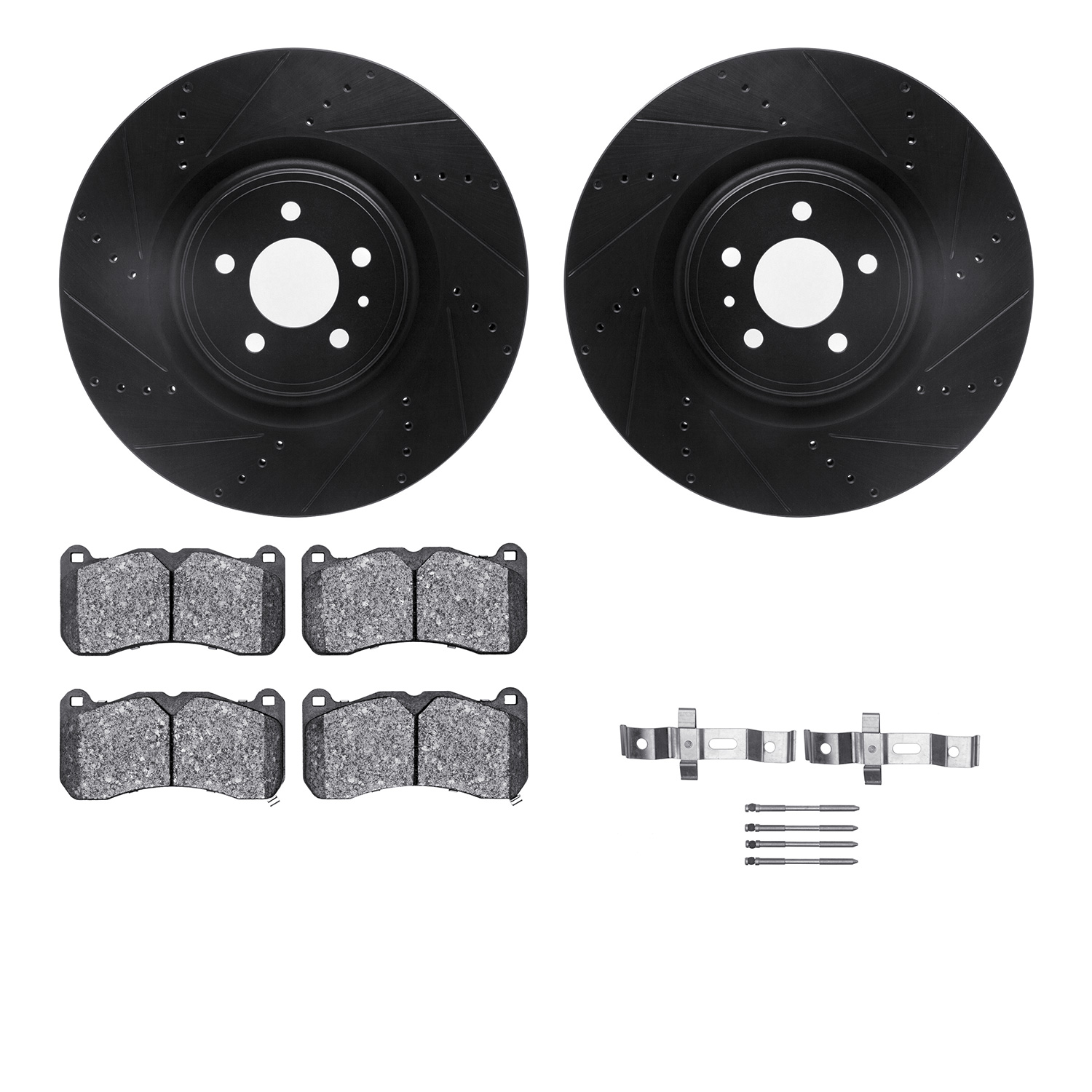 8312-54221 Drilled/Slotted Brake Rotors with 3000-Series Ceramic Brake Pads Kit & Hardware [Black], 2013-2014 Ford/Lincoln/Mercu
