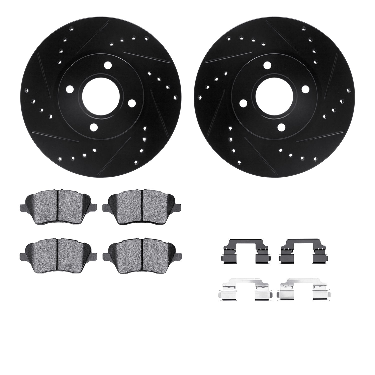8312-54222 Drilled/Slotted Brake Rotors with 3000-Series Ceramic Brake Pads Kit & Hardware [Black], 2014-2019 Ford/Lincoln/Mercu