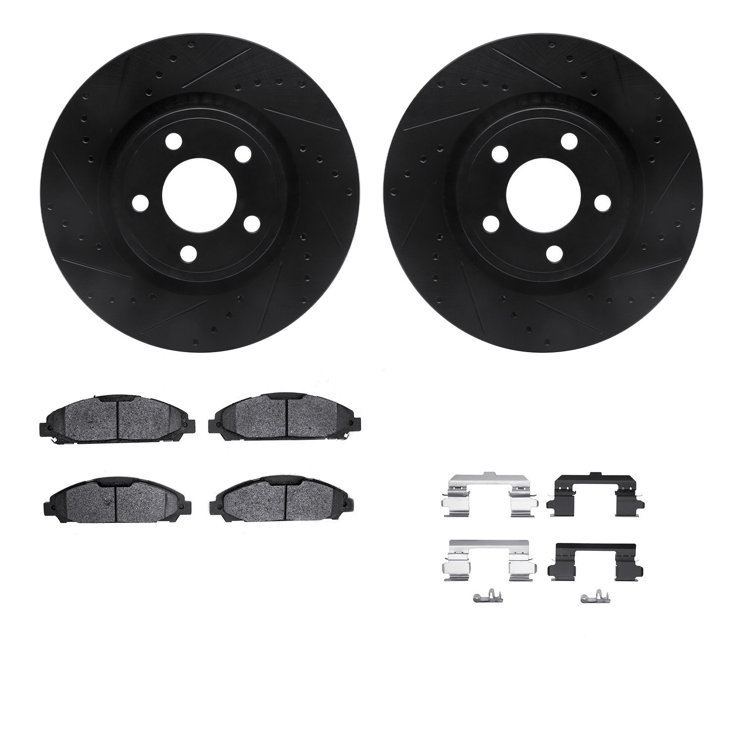 8312-54230 Drilled/Slotted Brake Rotors with 3000-Series Ceramic Brake Pads Kit & Hardware [Black], 2015-2020 Ford/Lincoln/Mercu
