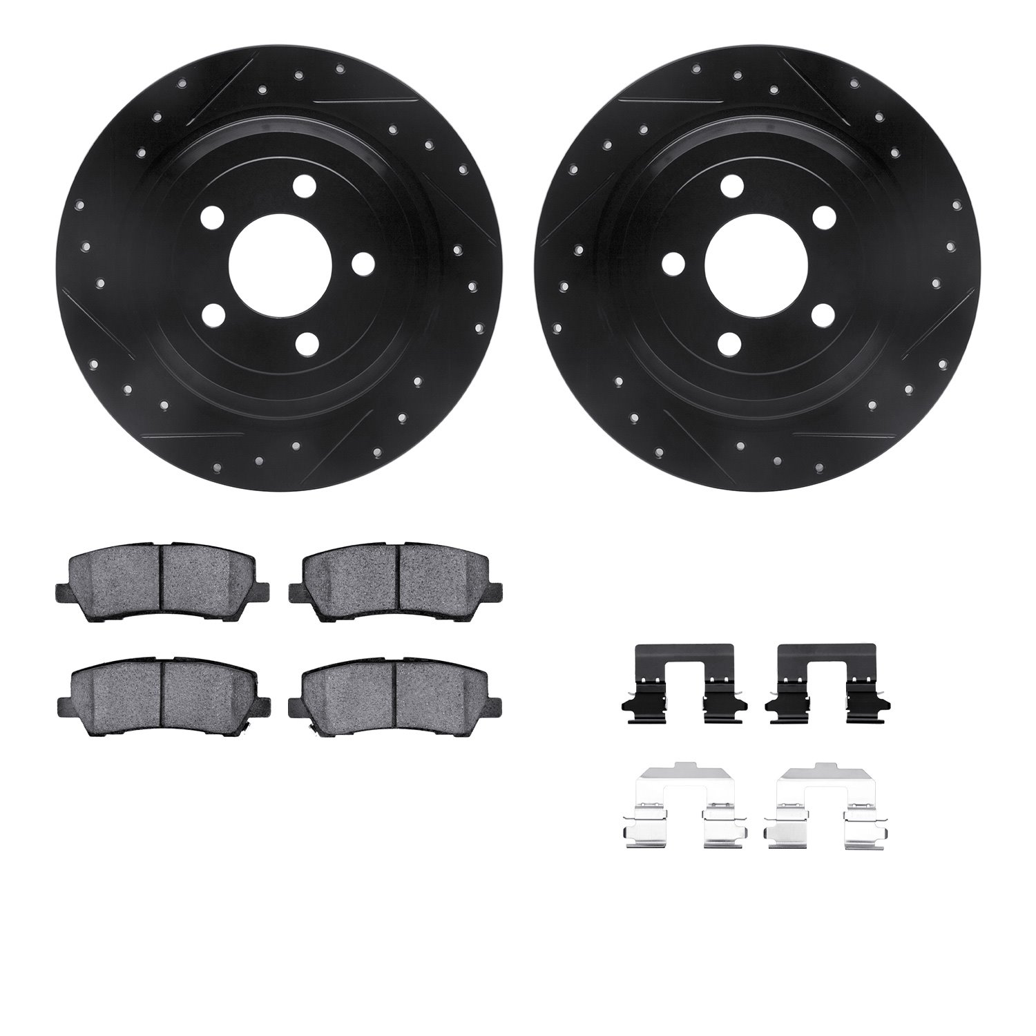 8312-54231 Drilled/Slotted Brake Rotors with 3000-Series Ceramic Brake Pads Kit & Hardware [Black], 2015-2021 Ford/Lincoln/Mercu