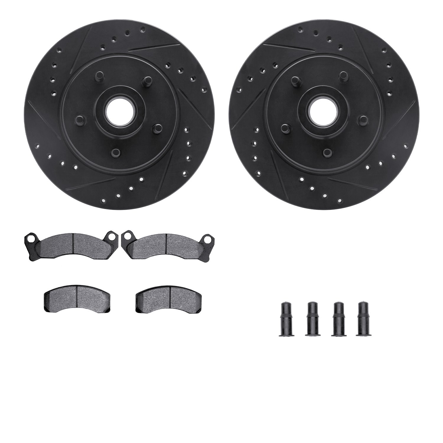 8312-55002 Drilled/Slotted Brake Rotors with 3000-Series Ceramic Brake Pads Kit & Hardware [Black], 1984-1987 Ford/Lincoln/Mercu