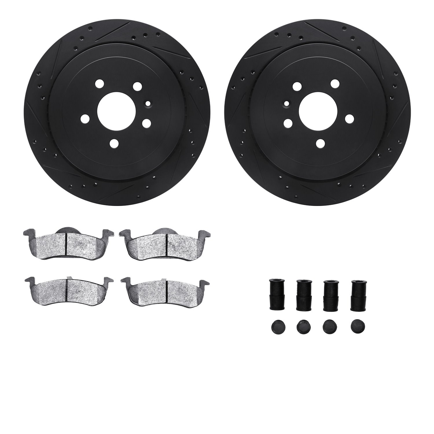 8312-55008 Drilled/Slotted Brake Rotors with 3000-Series Ceramic Brake Pads Kit & Hardware [Black], 2013-2016 Ford/Lincoln/Mercu