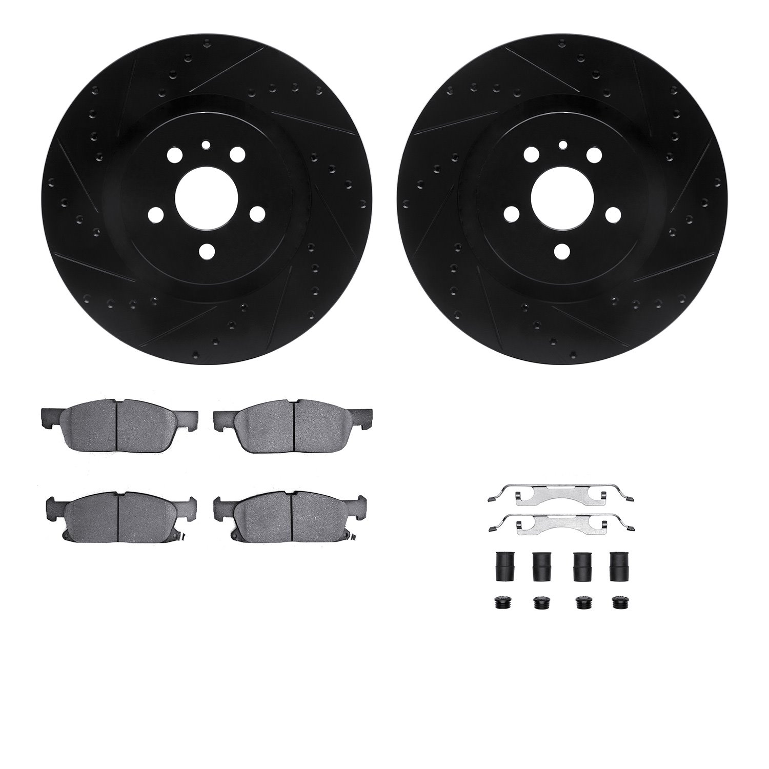 8312-55010 Drilled/Slotted Brake Rotors with 3000-Series Ceramic Brake Pads Kit & Hardware [Black], 2015-2020 Ford/Lincoln/Mercu