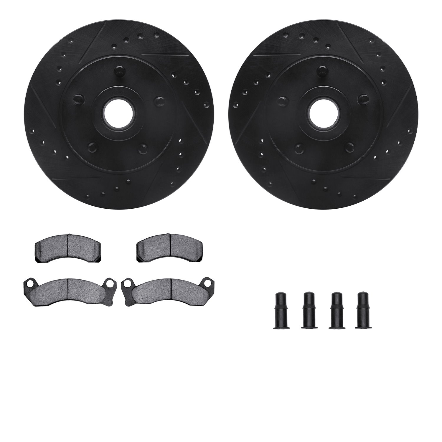 8312-56015 Drilled/Slotted Brake Rotors with 3000-Series Ceramic Brake Pads Kit & Hardware [Black], 1981-1981 Ford/Lincoln/Mercu