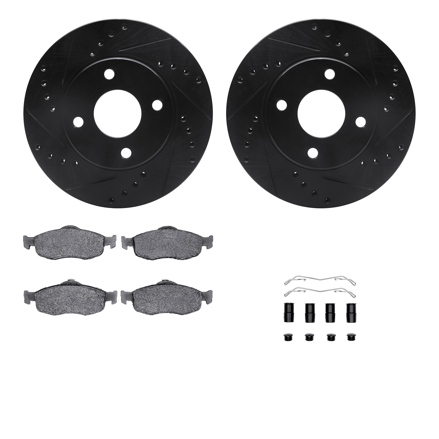 8312-56019 Drilled/Slotted Brake Rotors with 3000-Series Ceramic Brake Pads Kit & Hardware [Black], 1995-2002 Ford/Lincoln/Mercu