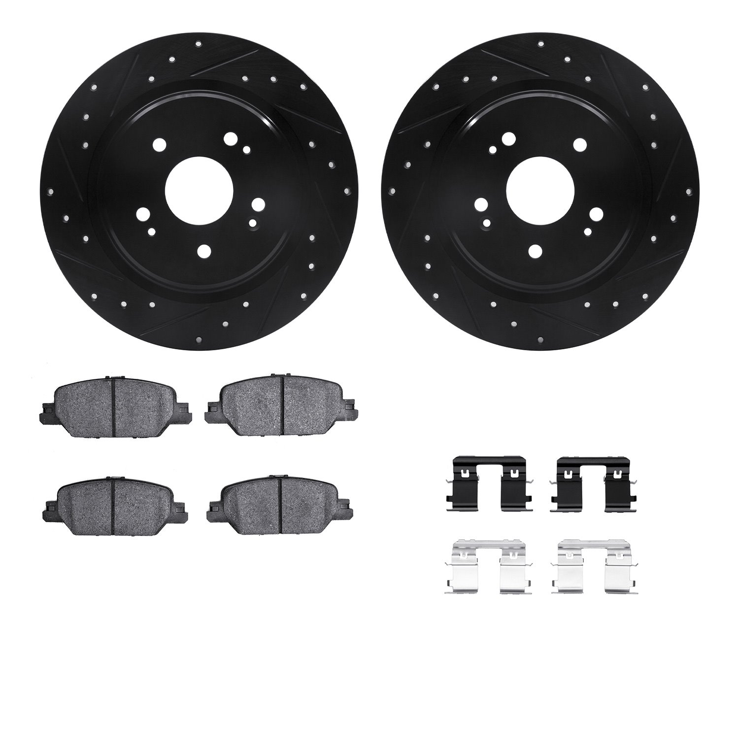 8312-58034 Drilled/Slotted Brake Rotors with 3000-Series Ceramic Brake Pads Kit & Hardware [Black], Fits Select Acura/Honda, Pos