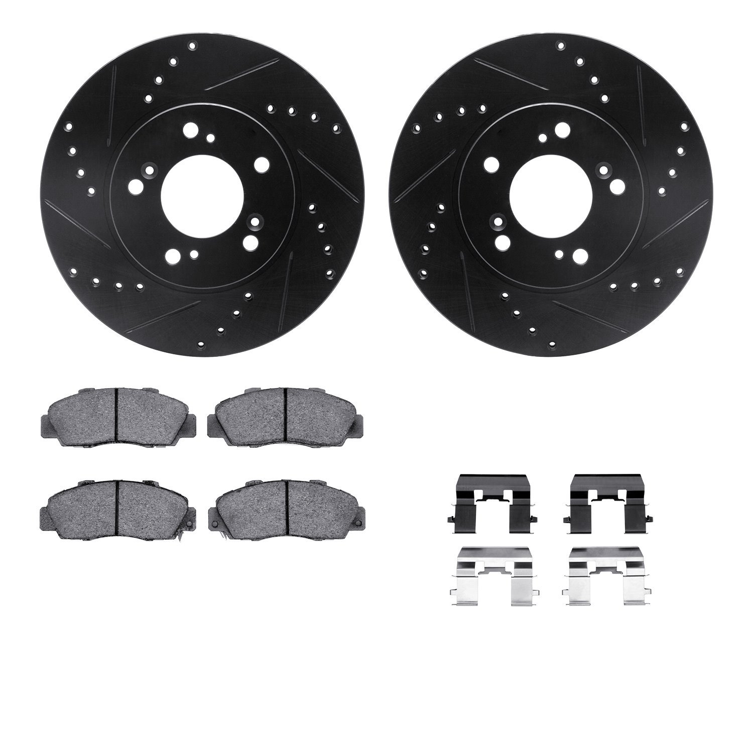 8312-59037 Drilled/Slotted Brake Rotors with 3000-Series Ceramic Brake Pads Kit & Hardware [Black], 1991-2001 Multiple Makes/Mod