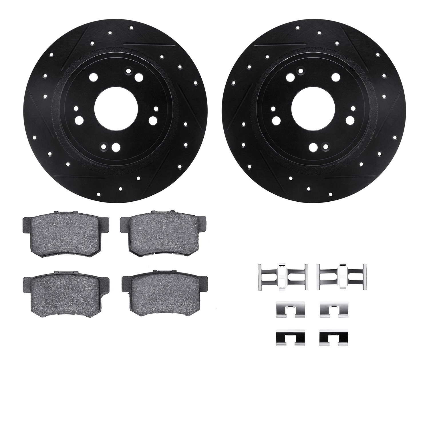 8312-59049 Drilled/Slotted Brake Rotors with 3000-Series Ceramic Brake Pads Kit & Hardware [Black], Fits Select Acura/Honda, Pos