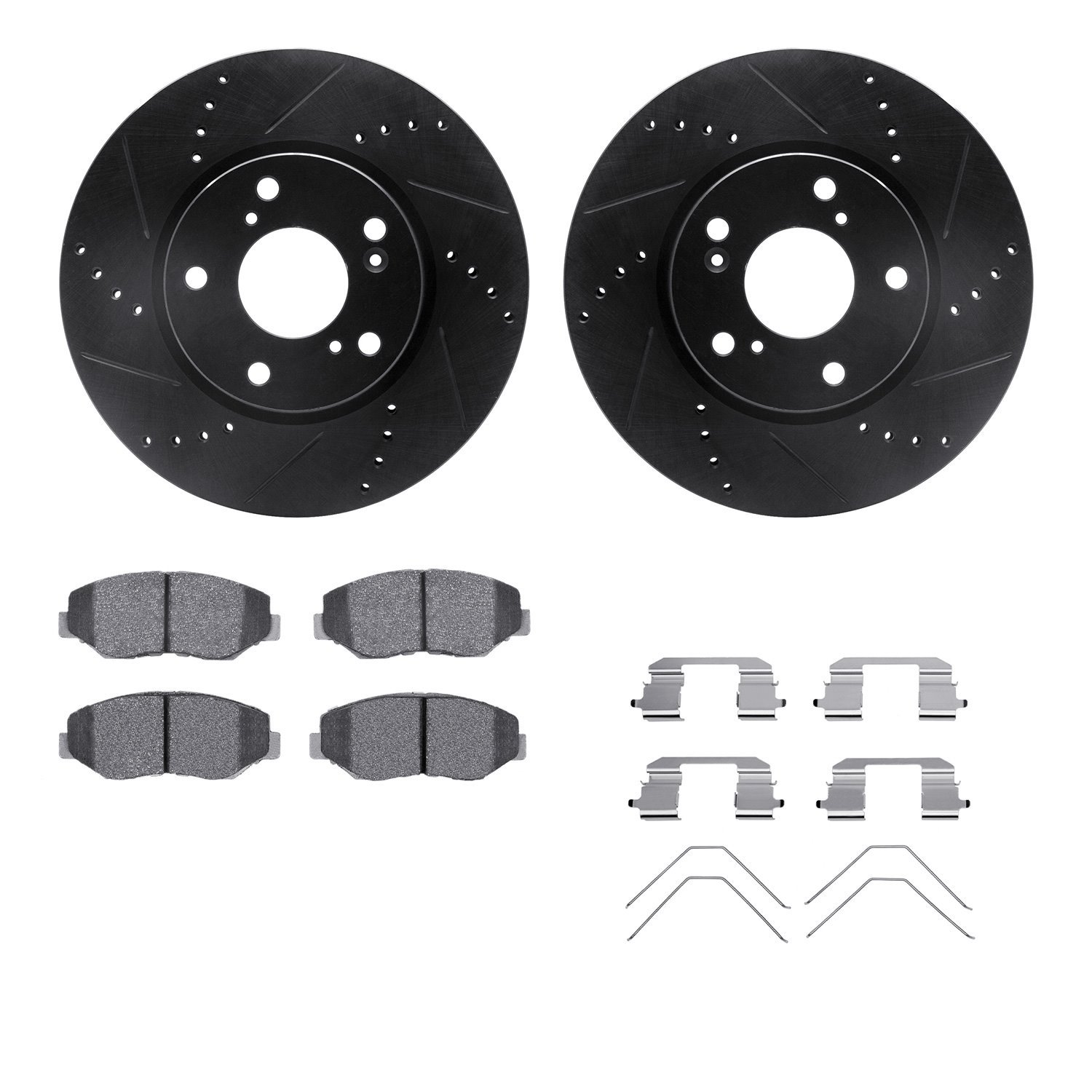 8312-59066 Drilled/Slotted Brake Rotors with 3000-Series Ceramic Brake Pads Kit & Hardware [Black], 2016-2021 Acura/Honda, Posit