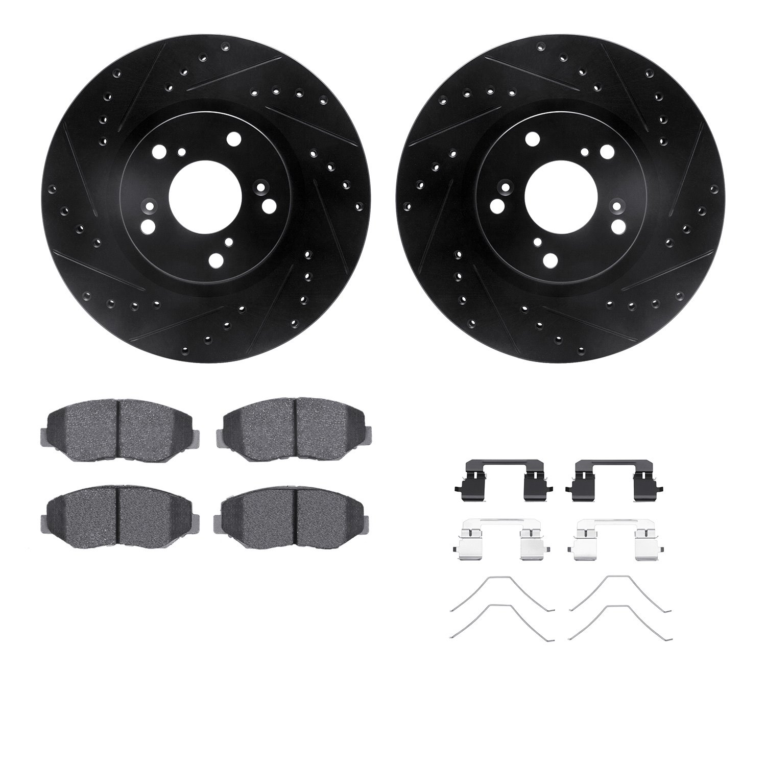 8312-59067 Drilled/Slotted Brake Rotors with 3000-Series Ceramic Brake Pads Kit & Hardware [Black], 2005-2015 Acura/Honda, Posit