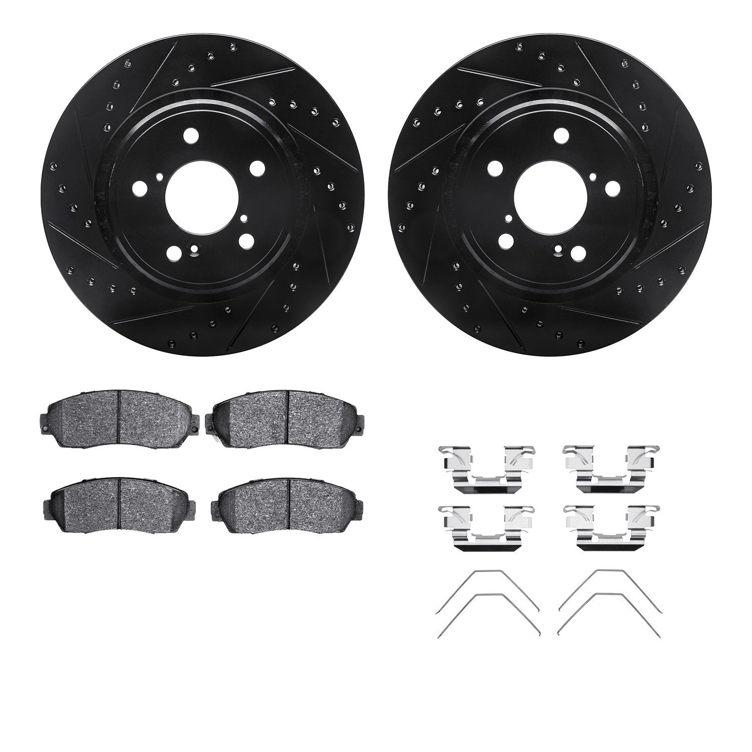 8312-59087 Drilled/Slotted Brake Rotors with 3000-Series Ceramic Brake Pads Kit & Hardware [Black], Fits Select Acura/Honda, Pos