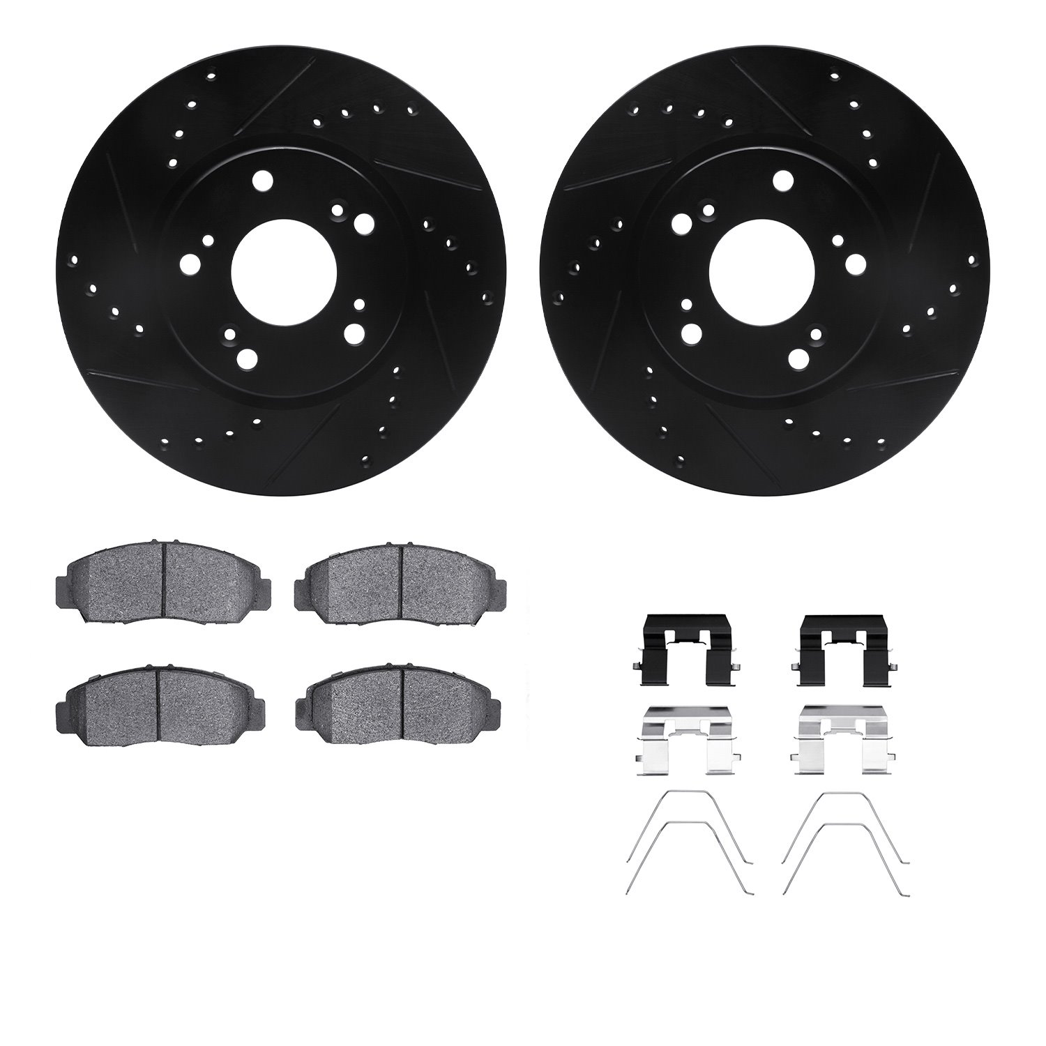 8312-59094 Drilled/Slotted Brake Rotors with 3000-Series Ceramic Brake Pads Kit & Hardware [Black], 2013-2015 Acura/Honda, Posit