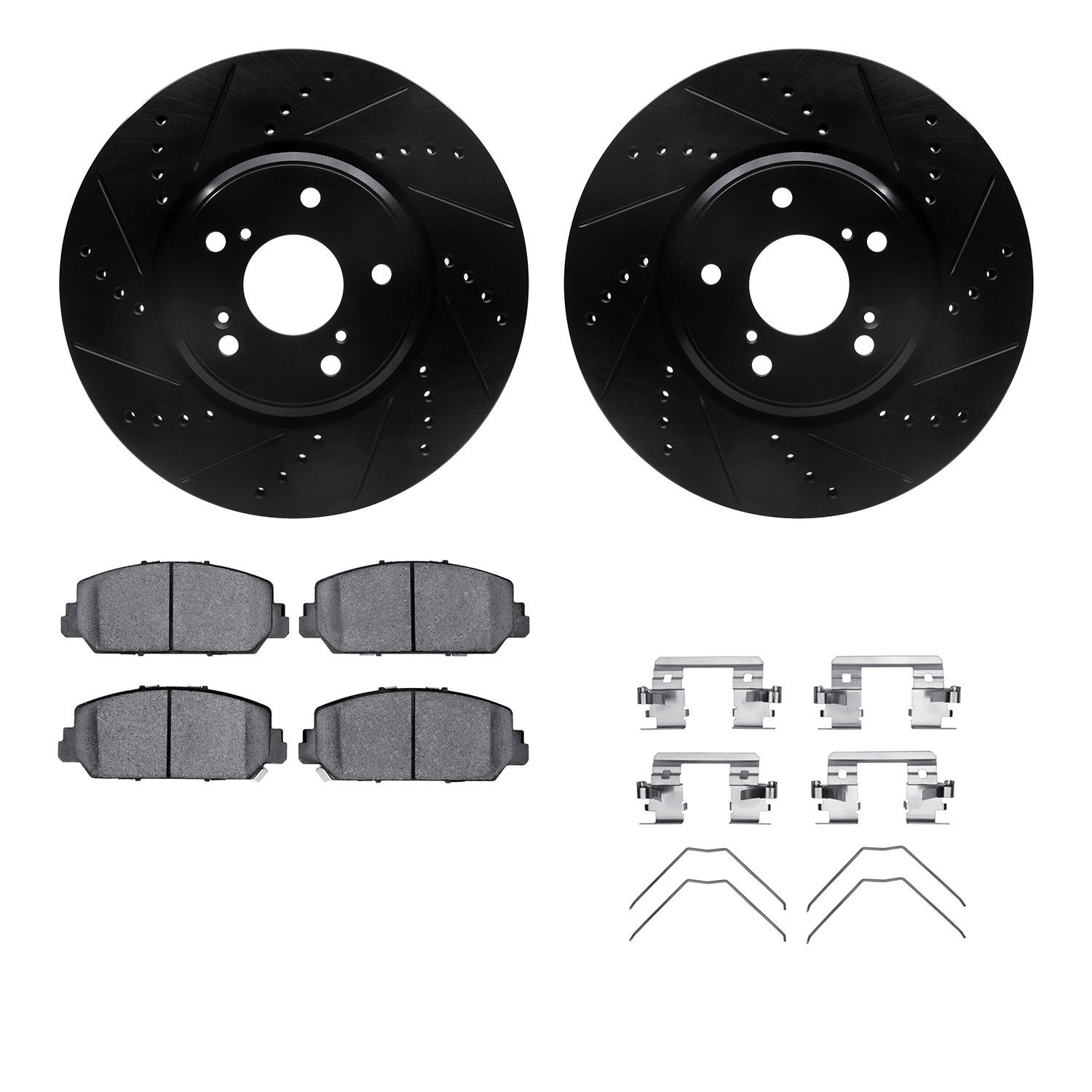 8312-59098 Drilled/Slotted Brake Rotors with 3000-Series Ceramic Brake Pads Kit & Hardware [Black], Fits Select Acura/Honda, Pos