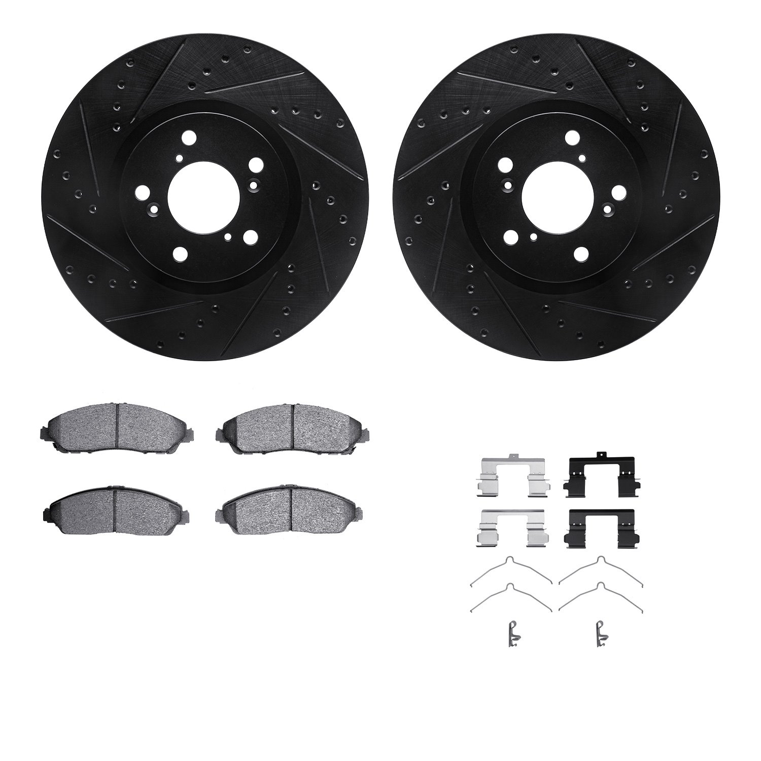 8312-59100 Drilled/Slotted Brake Rotors with 3000-Series Ceramic Brake Pads Kit & Hardware [Black], 2007-2020 Acura/Honda, Posit