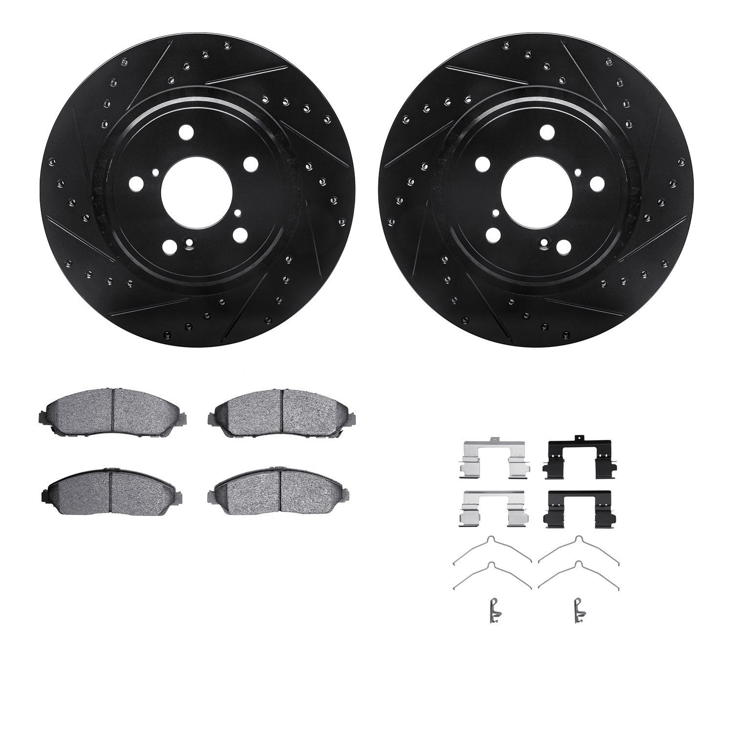 8312-59101 Drilled/Slotted Brake Rotors with 3000-Series Ceramic Brake Pads Kit & Hardware [Black], Fits Select Acura/Honda, Pos