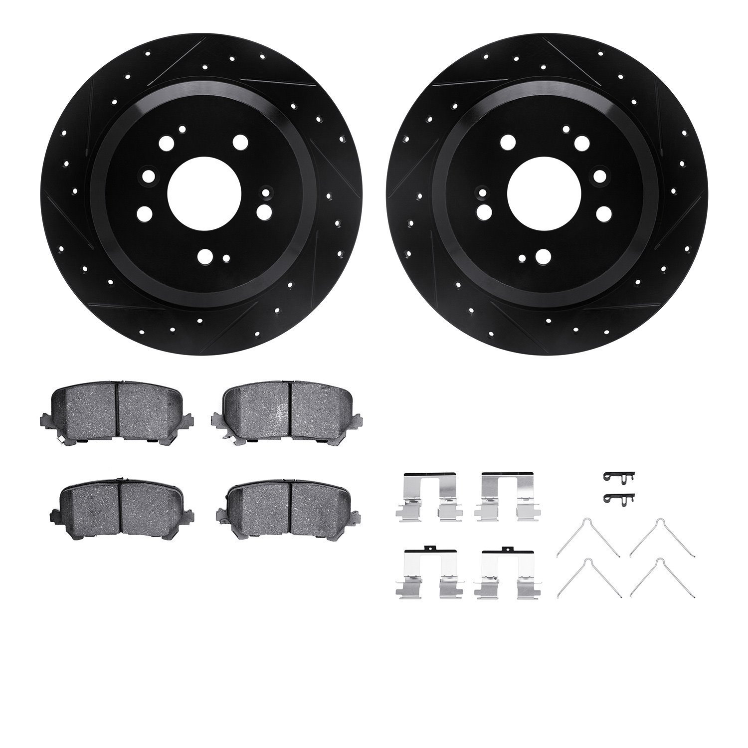 8312-59103 Drilled/Slotted Brake Rotors with 3000-Series Ceramic Brake Pads Kit & Hardware [Black], Fits Select Acura/Honda, Pos
