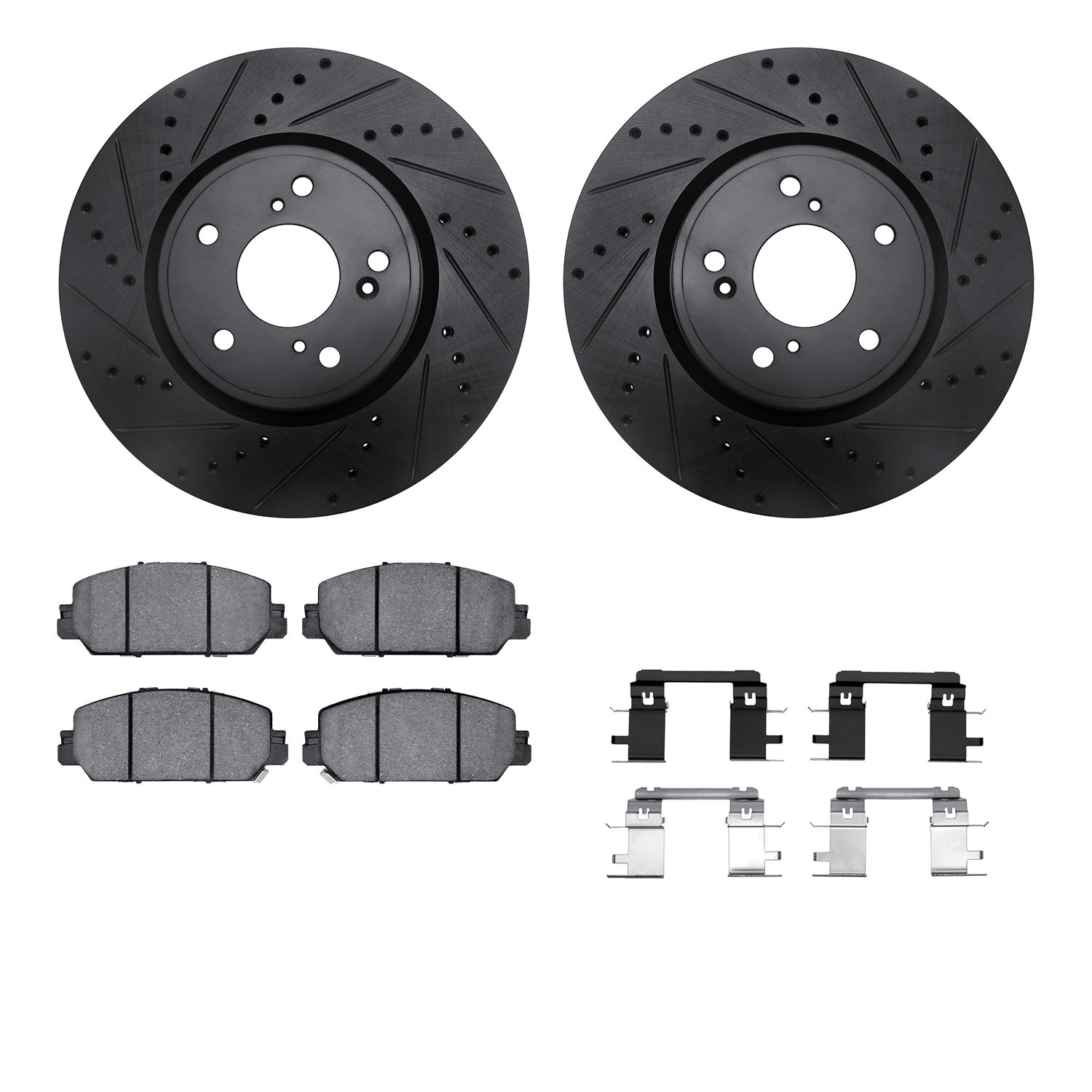 8312-59111 Drilled/Slotted Brake Rotors with 3000-Series Ceramic Brake Pads Kit & Hardware [Black], Fits Select Acura/Honda, Pos