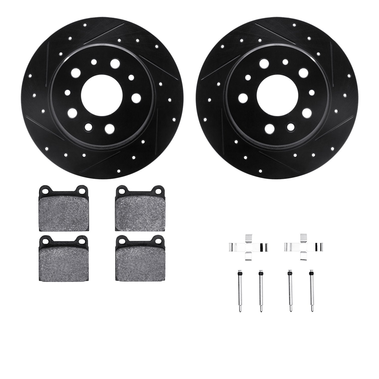 8312-63005 Drilled/Slotted Brake Rotors with 3000-Series Ceramic Brake Pads Kit & Hardware [Black], 1961-1991 Mercedes-Benz, Pos