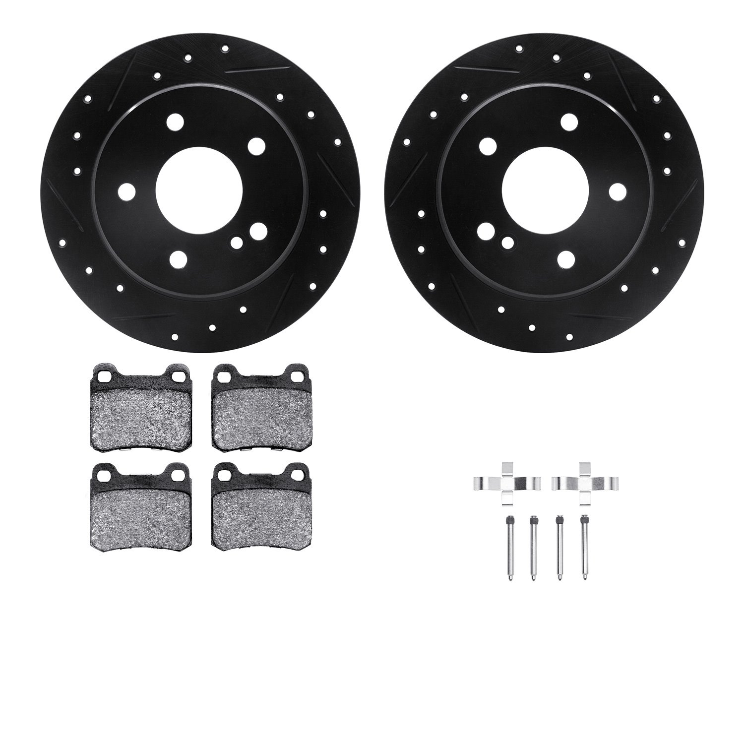 8312-63030 Drilled/Slotted Brake Rotors with 3000-Series Ceramic Brake Pads Kit & Hardware [Black], 1994-1995 Mercedes-Benz, Pos