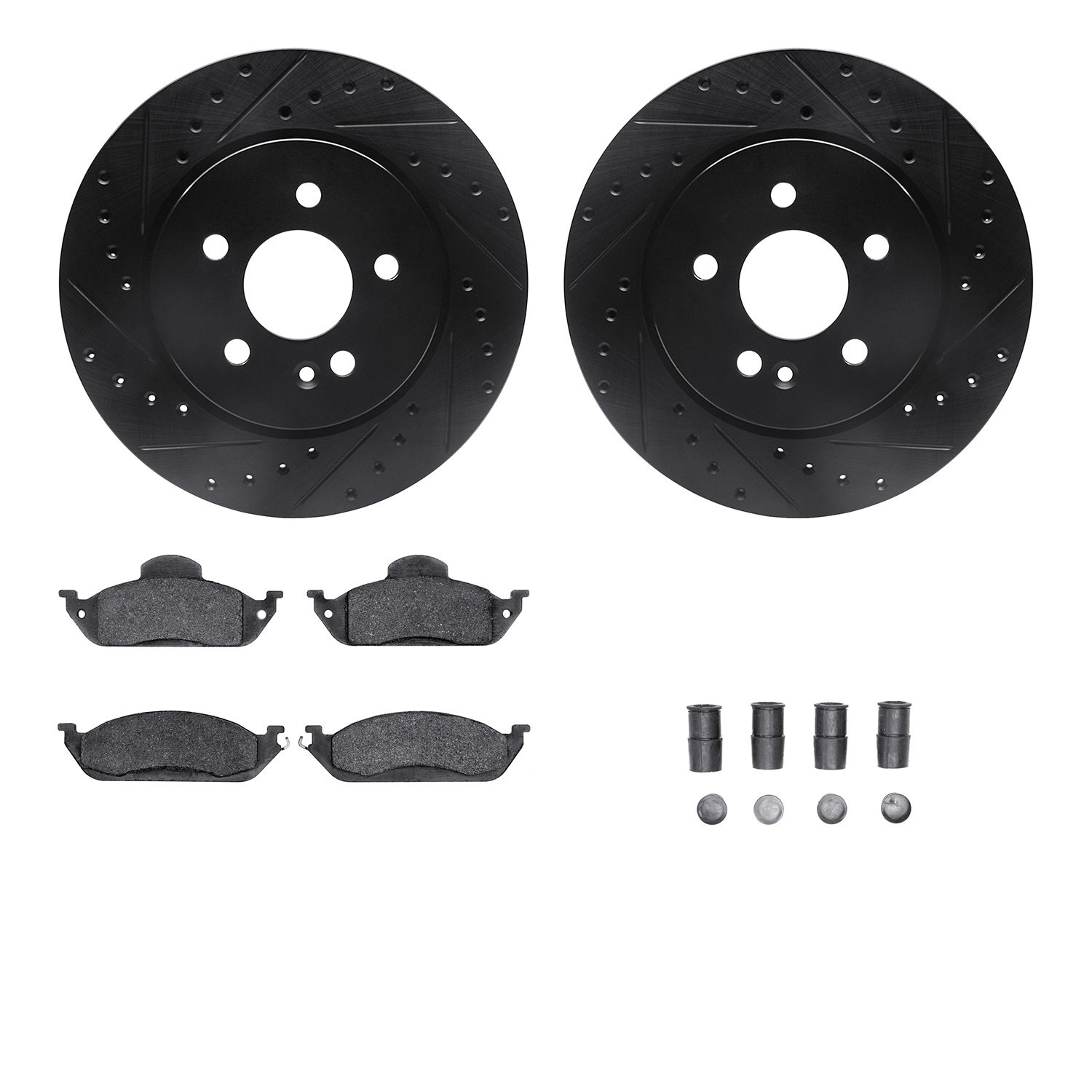 8312-63067 Drilled/Slotted Brake Rotors with 3000-Series Ceramic Brake Pads Kit & Hardware [Black], 1998-2005 Mercedes-Benz, Pos