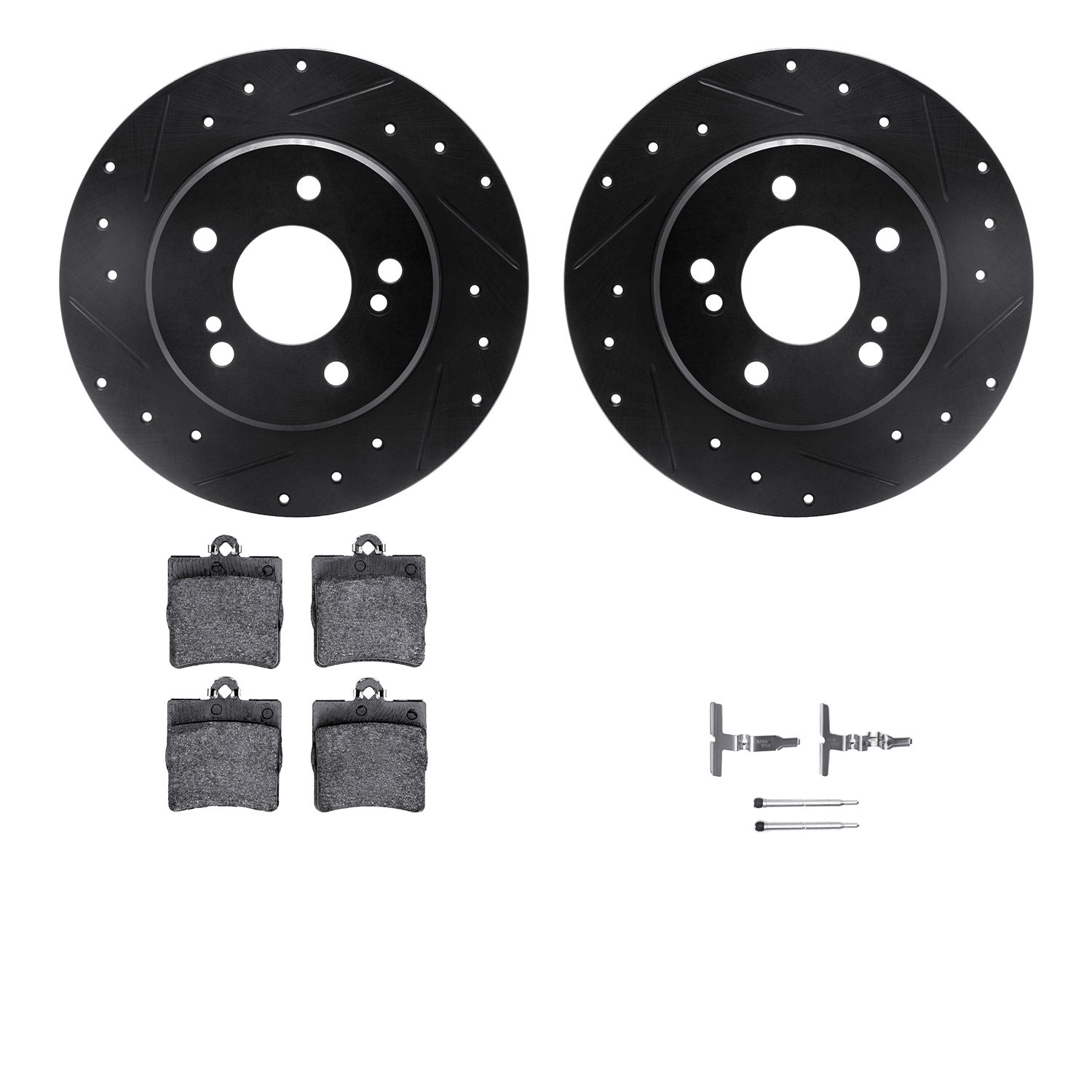 8312-63068 Drilled/Slotted Brake Rotors with 3000-Series Ceramic Brake Pads Kit & Hardware [Black], 1996-2015 Multiple Makes/Mod