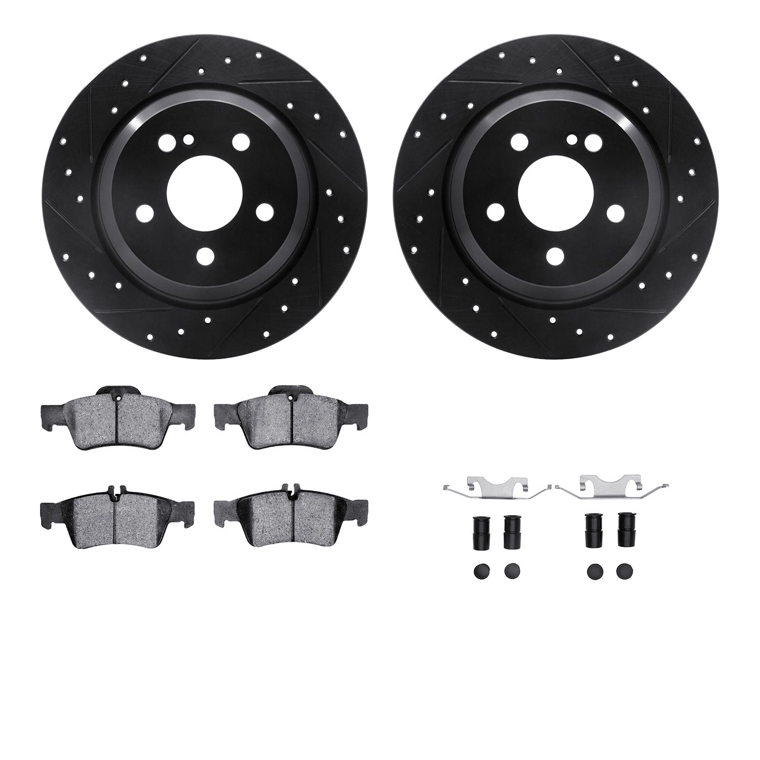 8312-63102 Drilled/Slotted Brake Rotors with 3000-Series Ceramic Brake Pads Kit & Hardware [Black], 2007-2013 Mercedes-Benz, Pos