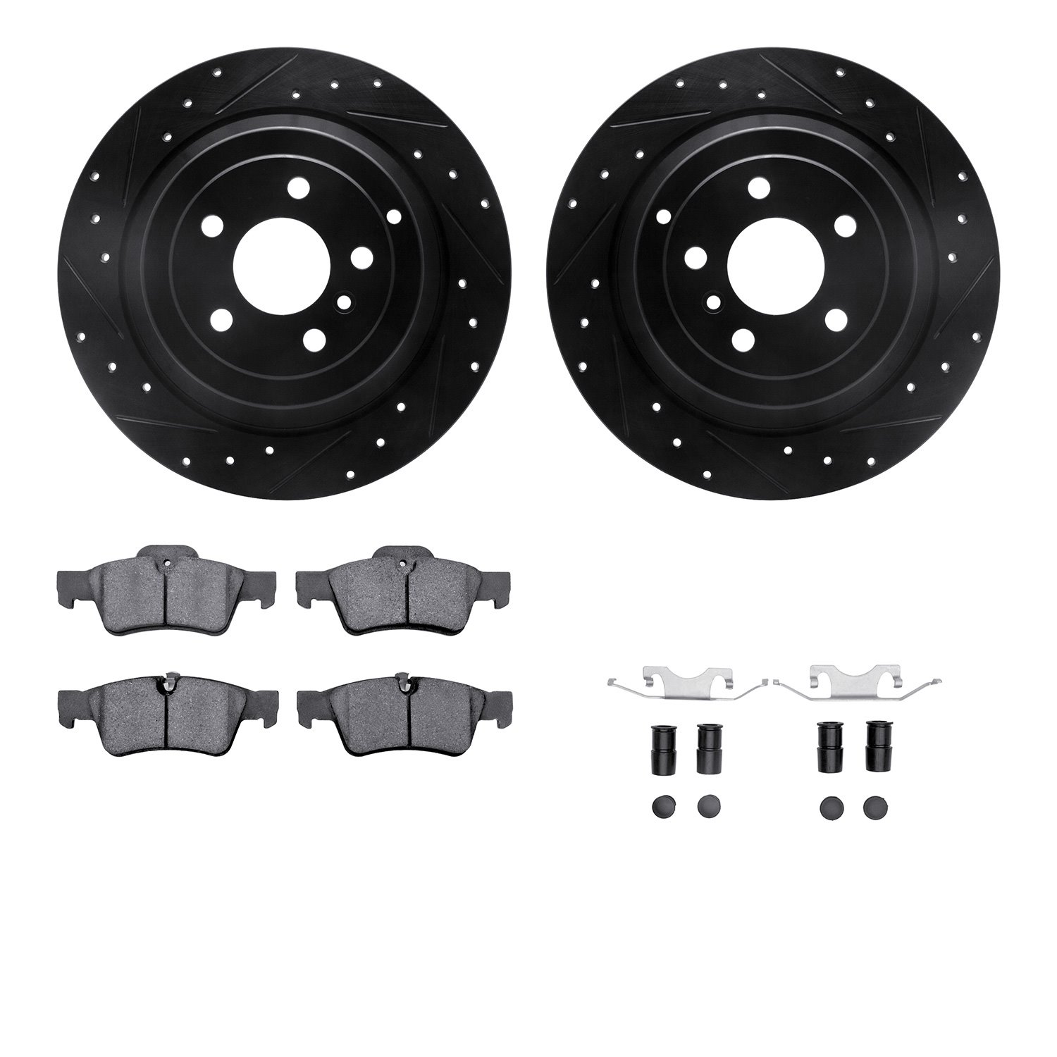 8312-63106 Drilled/Slotted Brake Rotors with 3000-Series Ceramic Brake Pads Kit & Hardware [Black], 2006-2012 Mercedes-Benz, Pos