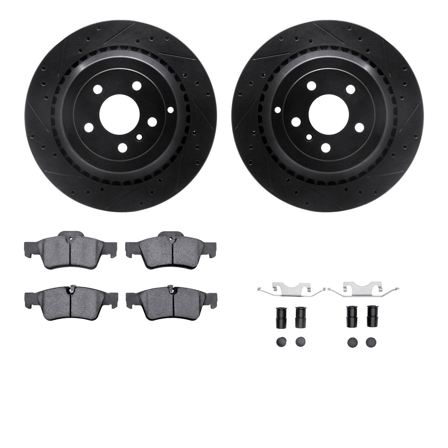 8312-63107 Drilled/Slotted Brake Rotors with 3000-Series Ceramic Brake Pads Kit & Hardware [Black], 2006-2012 Mercedes-Benz, Pos