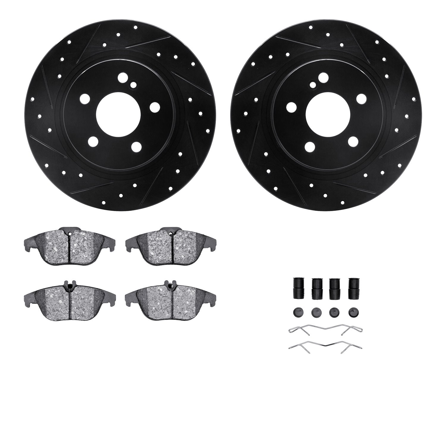 8312-63117 Drilled/Slotted Brake Rotors with 3000-Series Ceramic Brake Pads Kit & Hardware [Black], 2008-2015 Mercedes-Benz, Pos