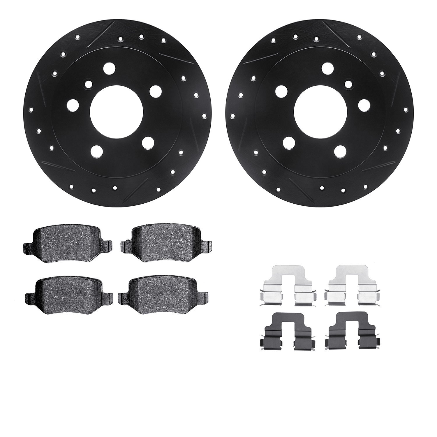 8312-63122 Drilled/Slotted Brake Rotors with 3000-Series Ceramic Brake Pads Kit & Hardware [Black], 2006-2011 Mercedes-Benz, Pos