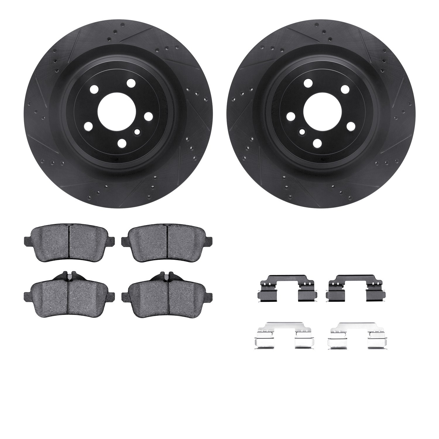 8312-63134 Drilled/Slotted Brake Rotors with 3000-Series Ceramic Brake Pads Kit & Hardware [Black], 2013-2019 Mercedes-Benz, Pos
