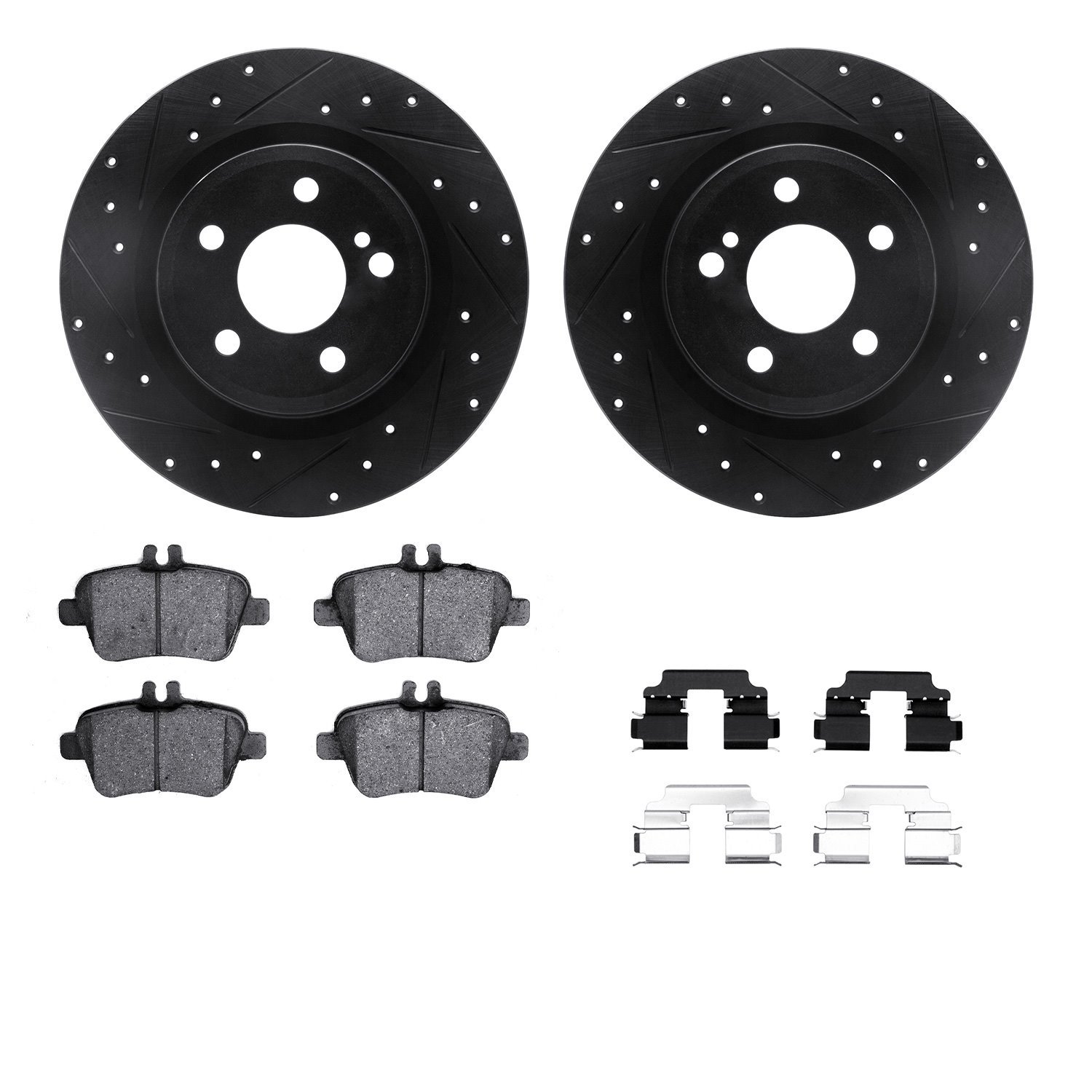 8312-63138 Drilled/Slotted Brake Rotors with 3000-Series Ceramic Brake Pads Kit & Hardware [Black], 2012-2020 Mercedes-Benz, Pos
