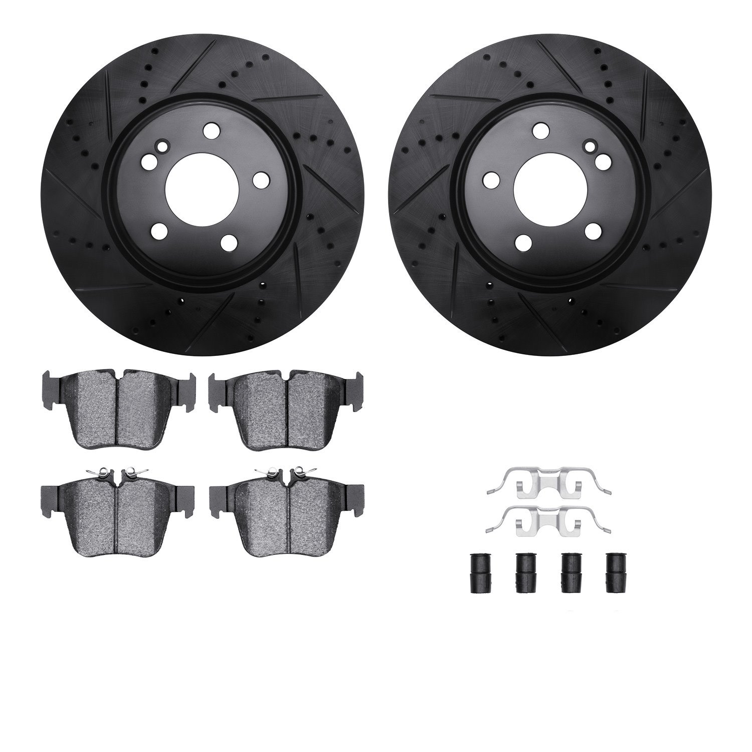 8312-63145 Drilled/Slotted Brake Rotors with 3000-Series Ceramic Brake Pads Kit & Hardware [Black], Fits Select Mercedes-Benz, P