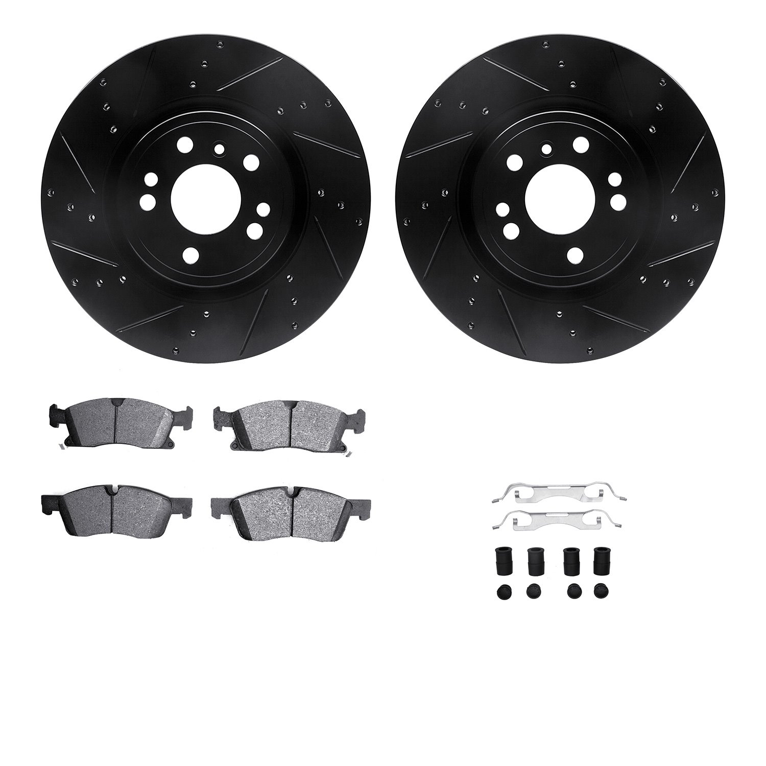 8312-63146 Drilled/Slotted Brake Rotors with 3000-Series Ceramic Brake Pads Kit & Hardware [Black], 2012-2018 Mercedes-Benz, Pos