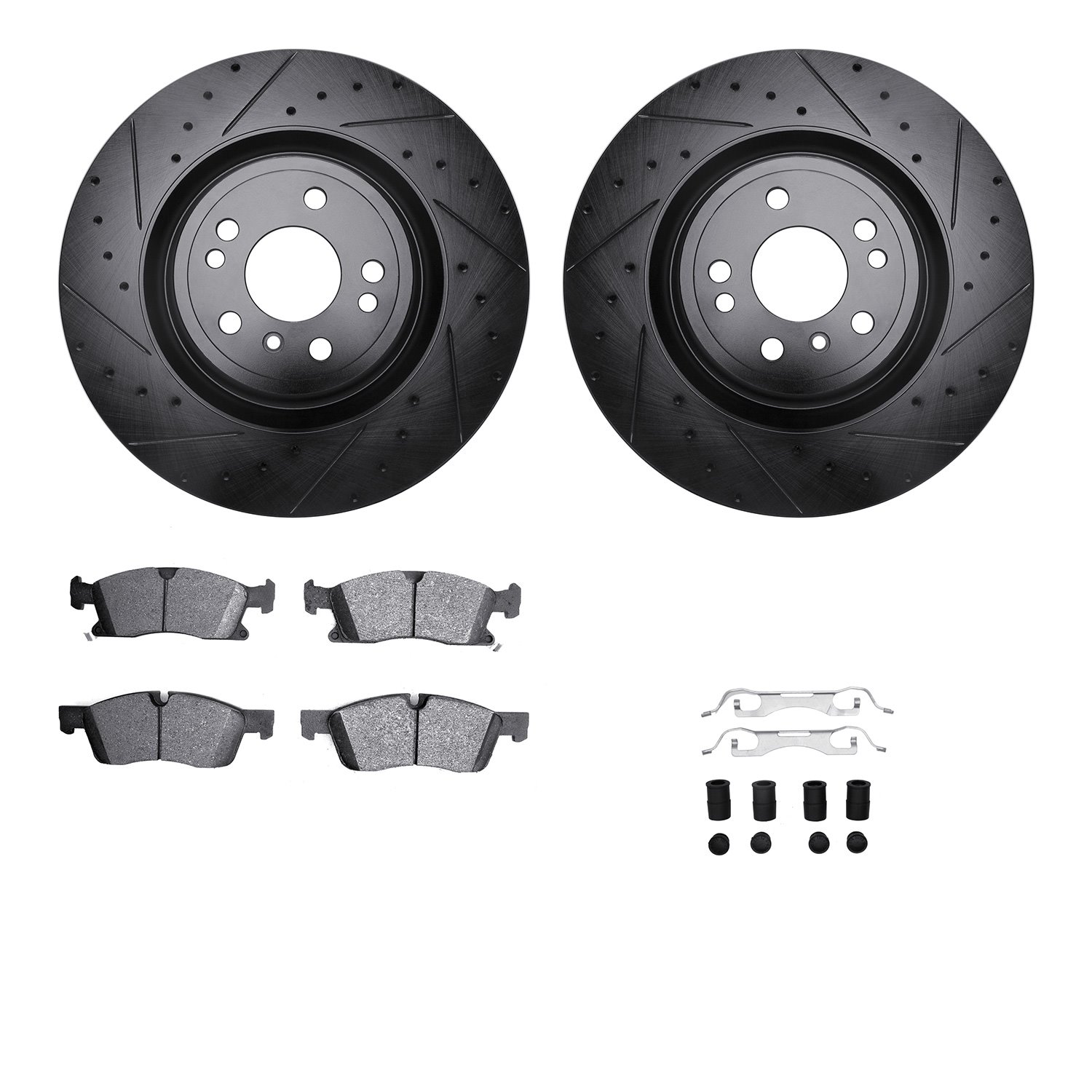 8312-63147 Drilled/Slotted Brake Rotors with 3000-Series Ceramic Brake Pads Kit & Hardware [Black], 2013-2019 Mercedes-Benz, Pos