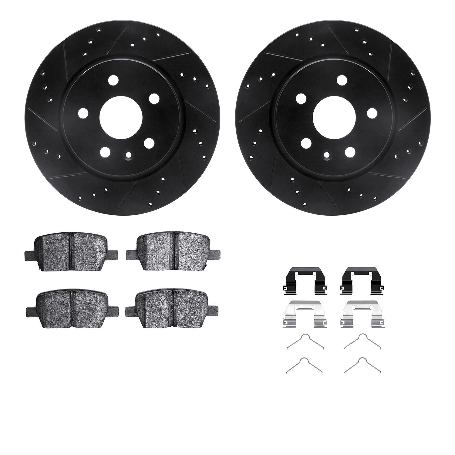 8312-65026 Drilled/Slotted Brake Rotors with 3000-Series Ceramic Brake Pads Kit & Hardware [Black], Fits Select GM, Position: Re