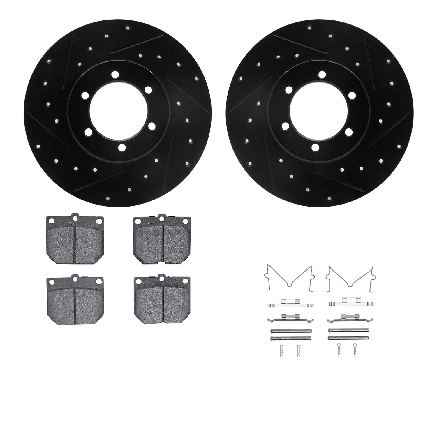 8312-67009 Drilled/Slotted Brake Rotors with 3000-Series Ceramic Brake Pads Kit & Hardware [Black], 1978-1982 Infiniti/Nissan, P