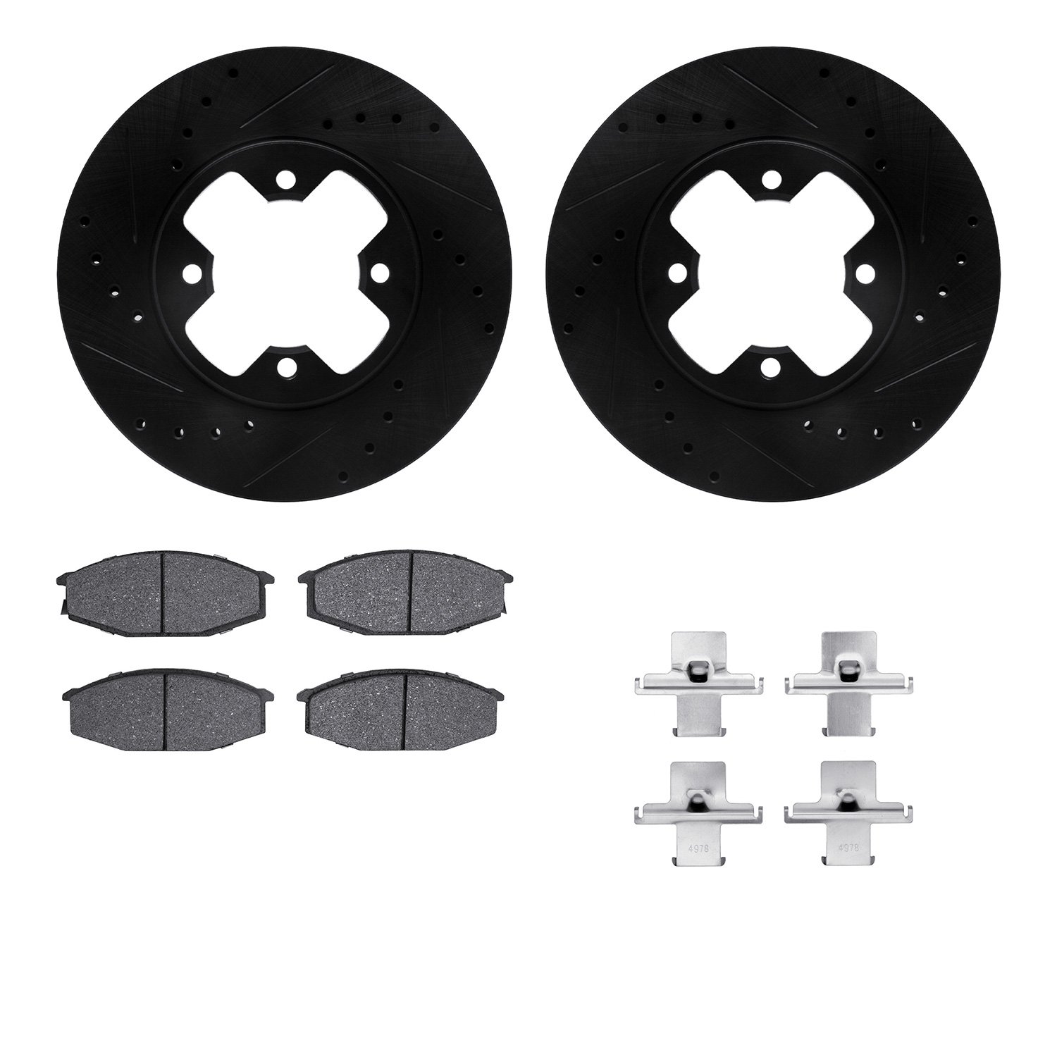 8312-67015 Drilled/Slotted Brake Rotors with 3000-Series Ceramic Brake Pads Kit & Hardware [Black], 1979-1983 Infiniti/Nissan, P