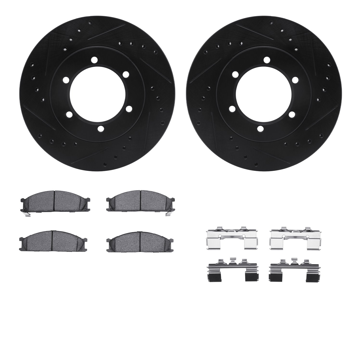 8312-67052 Drilled/Slotted Brake Rotors with 3000-Series Ceramic Brake Pads Kit & Hardware [Black], 1998-2015 Infiniti/Nissan, P