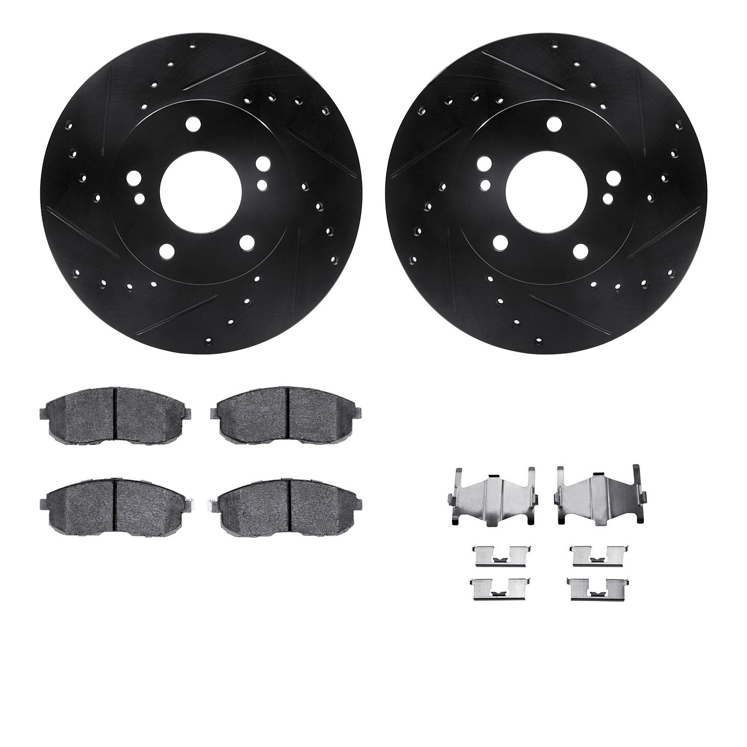 8312-67072 Drilled/Slotted Brake Rotors with 3000-Series Ceramic Brake Pads Kit & Hardware [Black], 1989-1999 Infiniti/Nissan, P