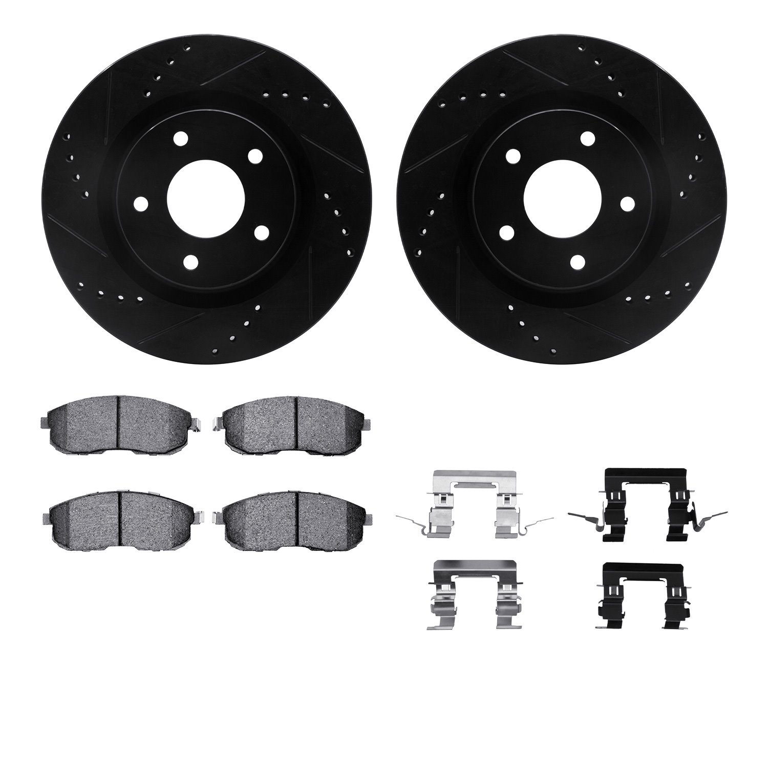 8312-67084 Drilled/Slotted Brake Rotors with 3000-Series Ceramic Brake Pads Kit & Hardware [Black], 2007-2013 Infiniti/Nissan, P