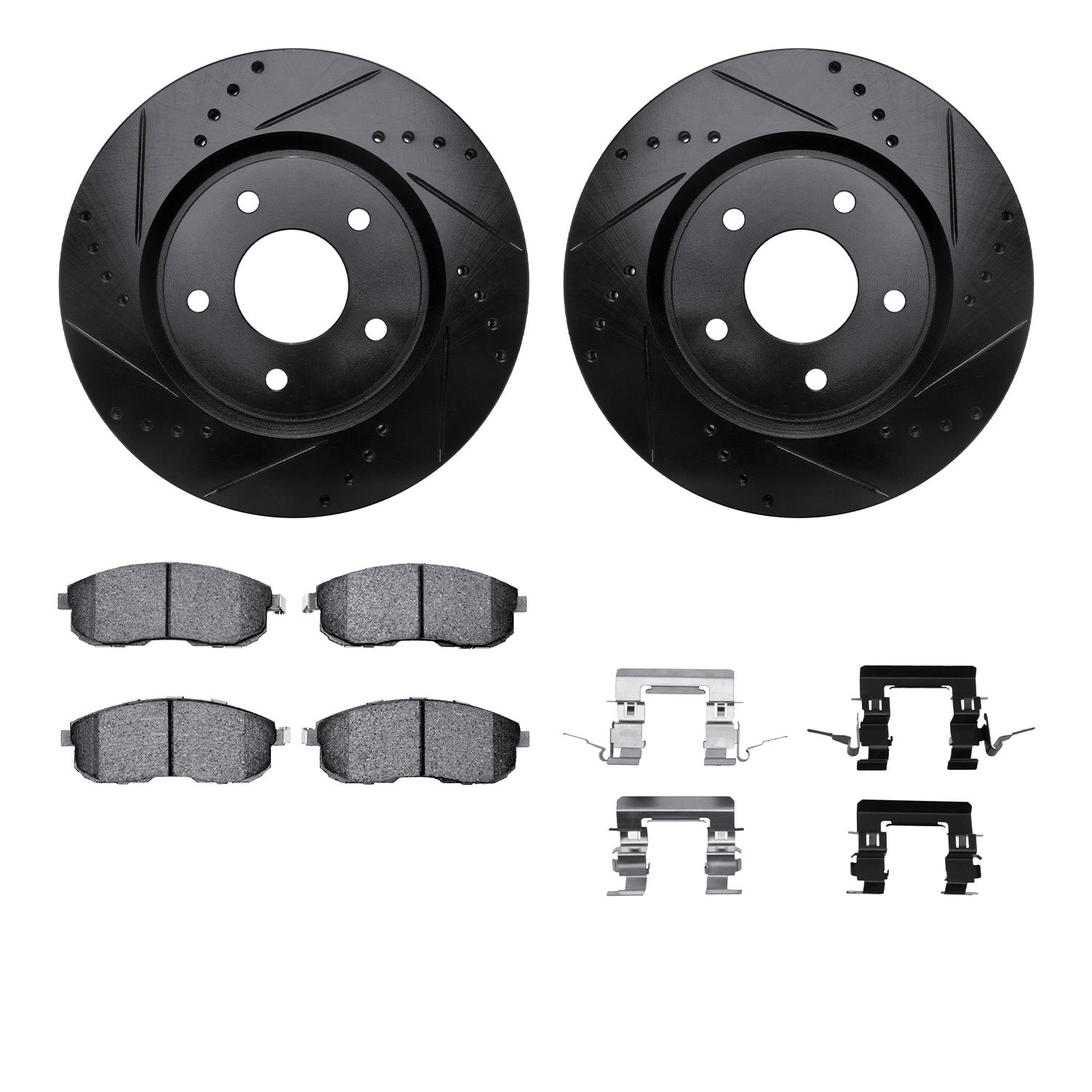 8312-67085 Drilled/Slotted Brake Rotors with 3000-Series Ceramic Brake Pads Kit & Hardware [Black], 2007-2012 Infiniti/Nissan, P