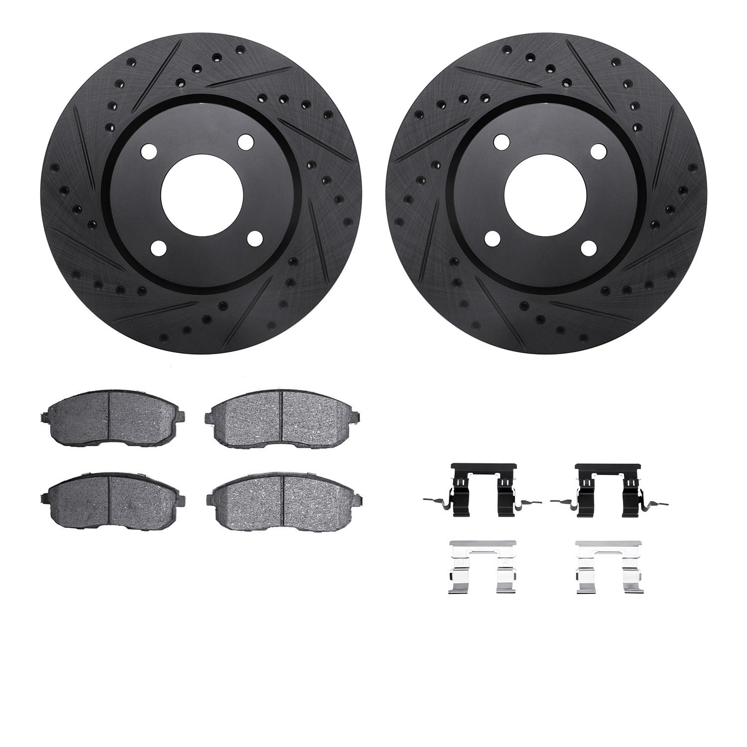 8312-67088 Drilled/Slotted Brake Rotors with 3000-Series Ceramic Brake Pads Kit & Hardware [Black], 2007-2014 Infiniti/Nissan, P